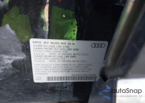 2024 Audi Q3 Premium 45 Tfsi S Line Quattro Tiptronic z USA, uszkodzony, nr VIN WA1DECF39R1135355